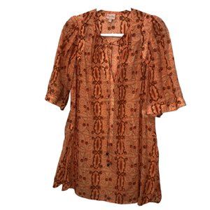 tracy reese NEW Silk Cotton Burnt orange peach ethnic kurti tunic top S